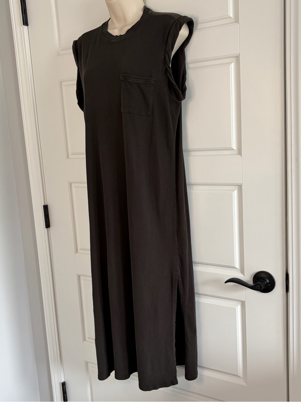 ATM Pocket Tank Maxi Dress in Charcoal Black Twisted Armholes Minimalist Size S - Picture 4 of 13